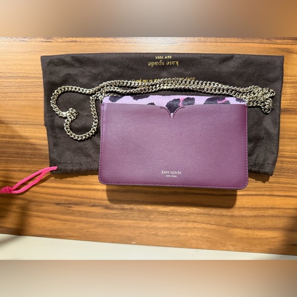 Kate Spade Nicola Purple Leopard Print Leather & Calf Hair Crossbody Bag - Picture 2 of 8
